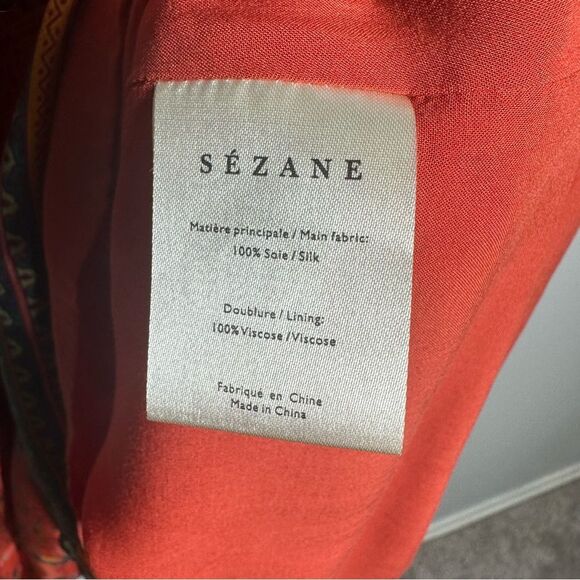 Sezane Sixtine Orange Floral Silk Boho Smocked Mini Dress European Size 40 - Picture 9 of 16